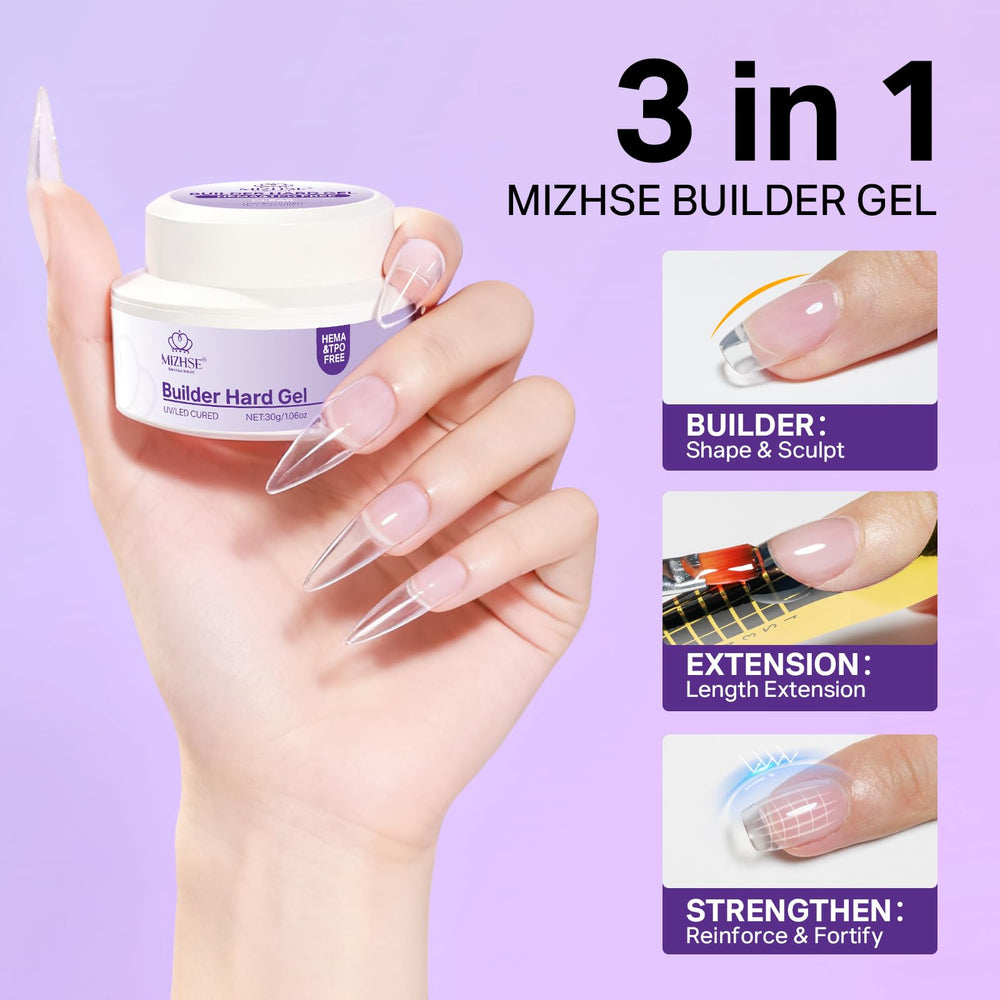 Cured clear nails with glossy finish using MIZHSE gel, long-lasting shine and protection