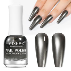 MIZHSE front bottle showcasing dark grey mirror polish and modern packaging benefit