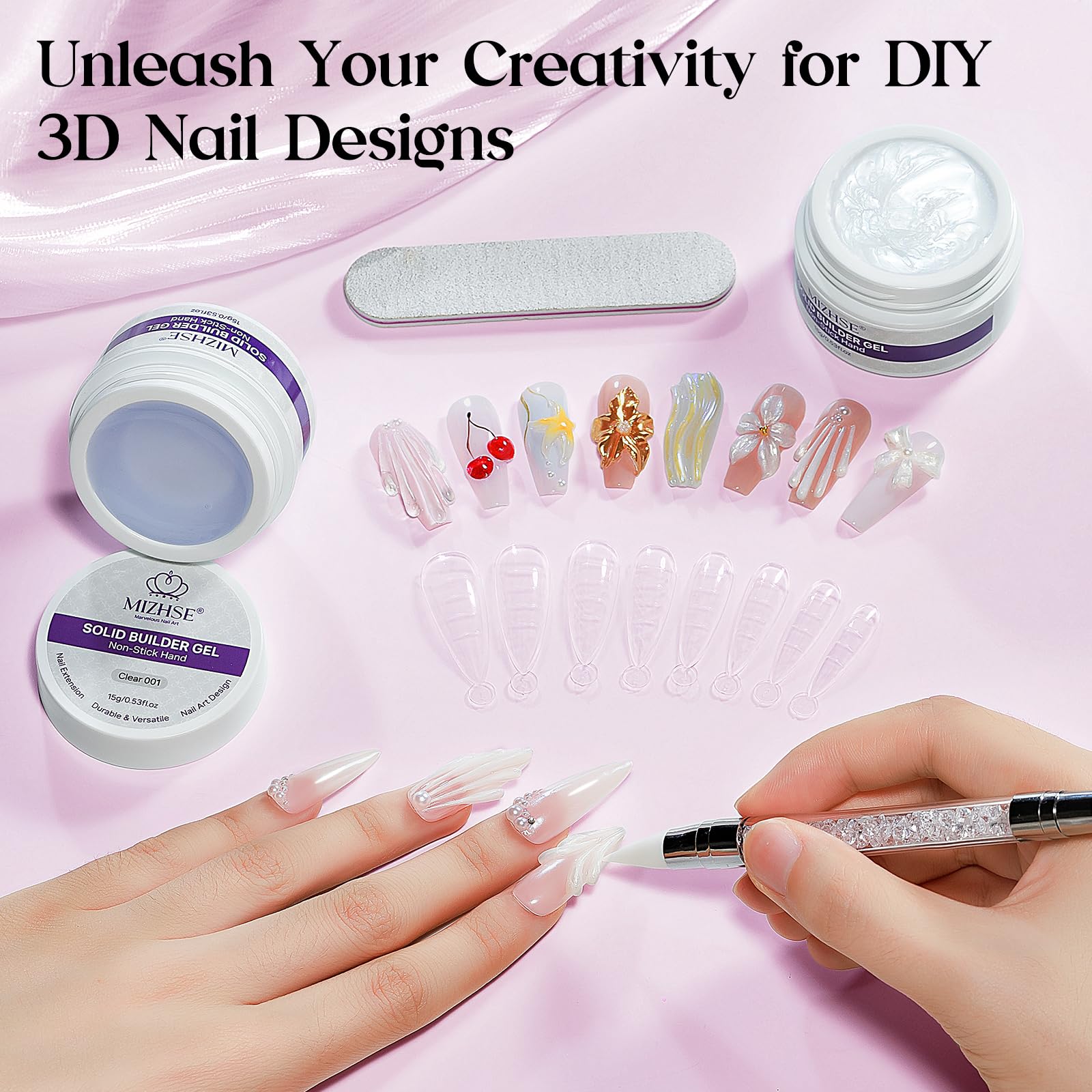 MIZHSE finished 3D nail art lifestyle showing durable salon-style result