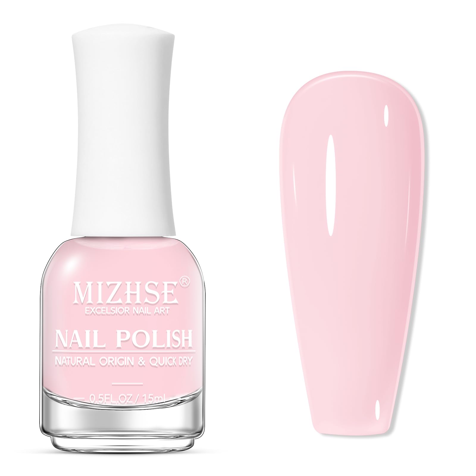 MIZHSE front bottle showing pastel pink polish and sleek packaging for quick selection