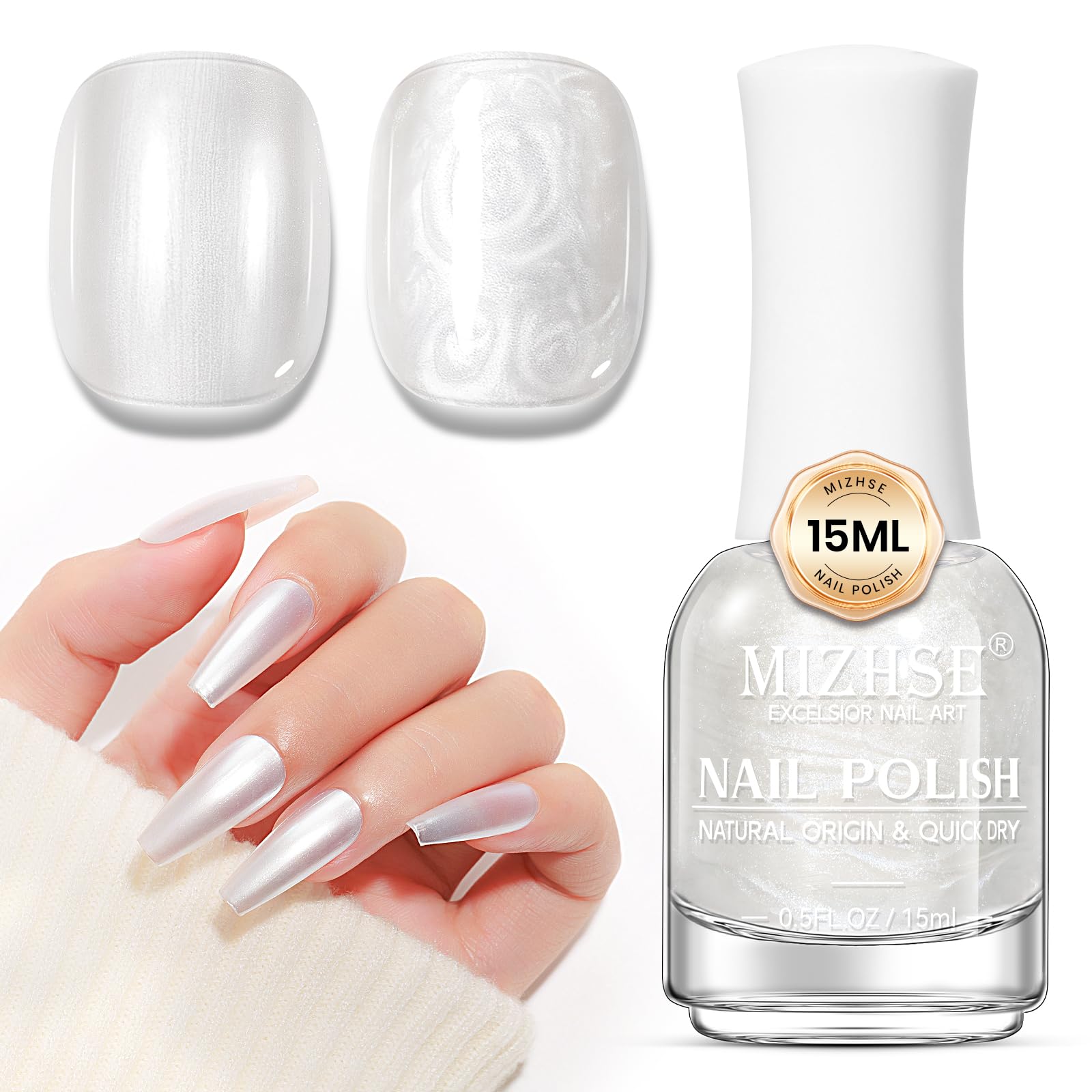 MIZHSE front bottle showing mermaid pearl finish for glossy nails