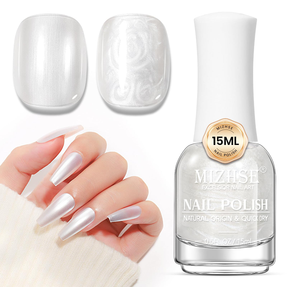 MIZHSE front bottle showing mermaid pearl finish for glossy nails