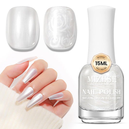 MIZHSE front bottle showing mermaid pearl finish for glossy nails