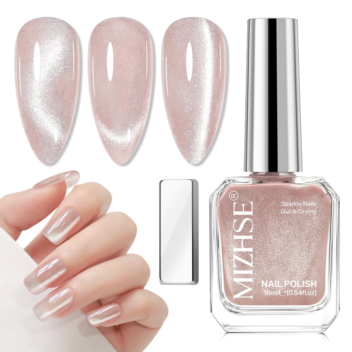 MIZHSE front bottle view showing nude shade and easy application benefit