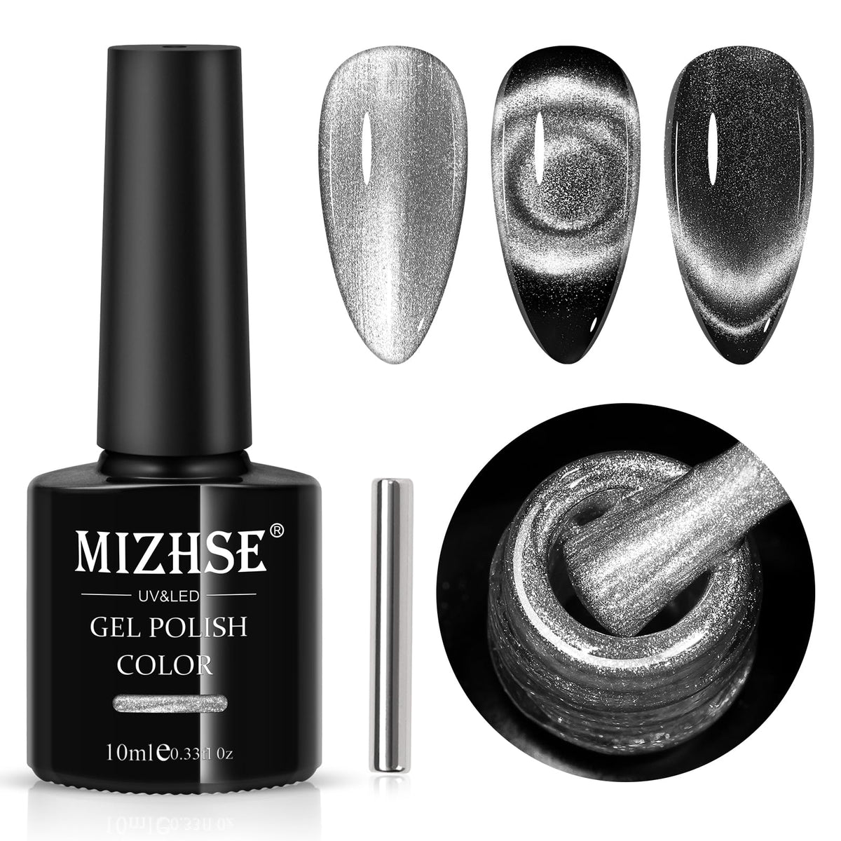 MIZHSE front bottle showing label and shimmering silver cat-eye benefit