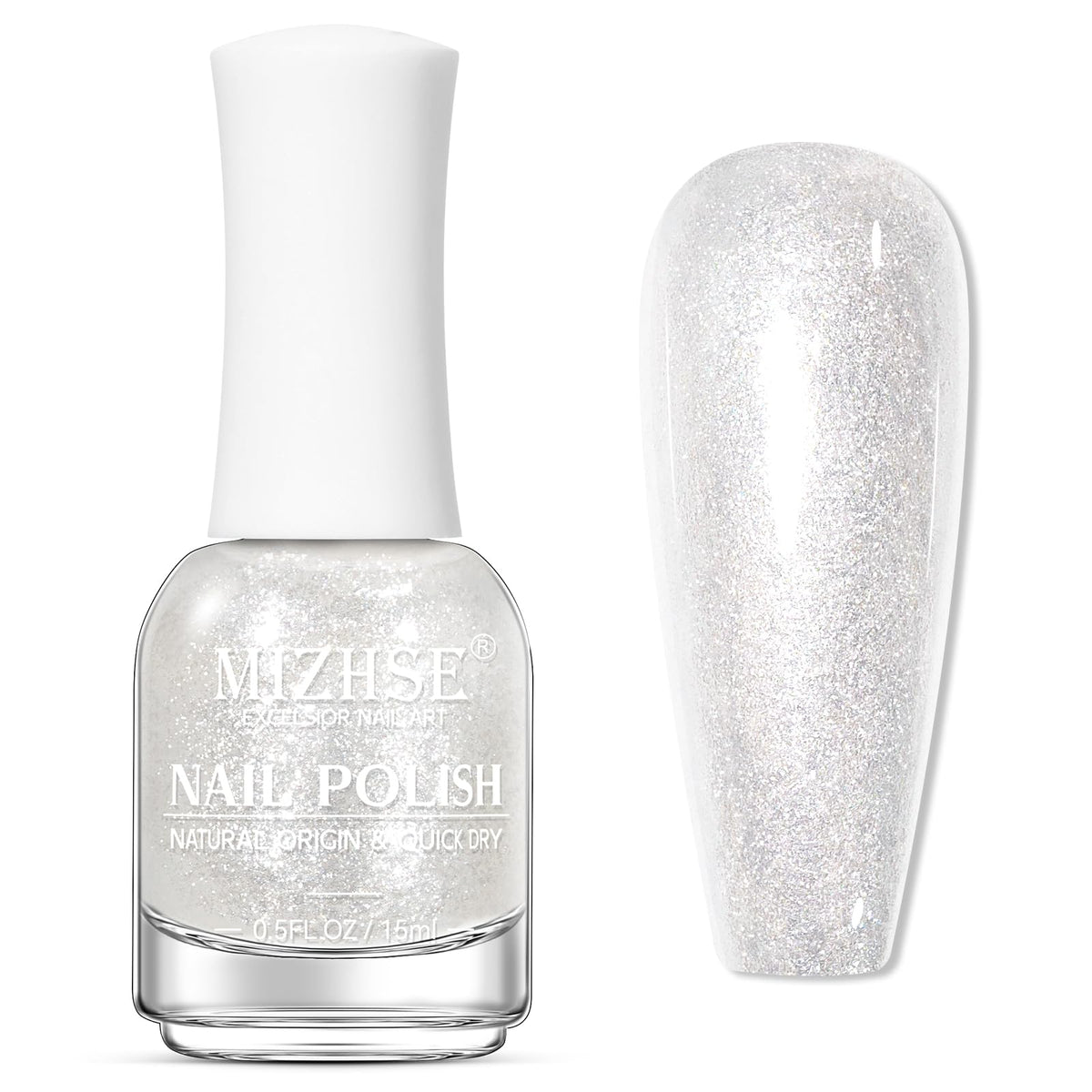 MIZHSE front bottle view showing clear glitter and size benefit