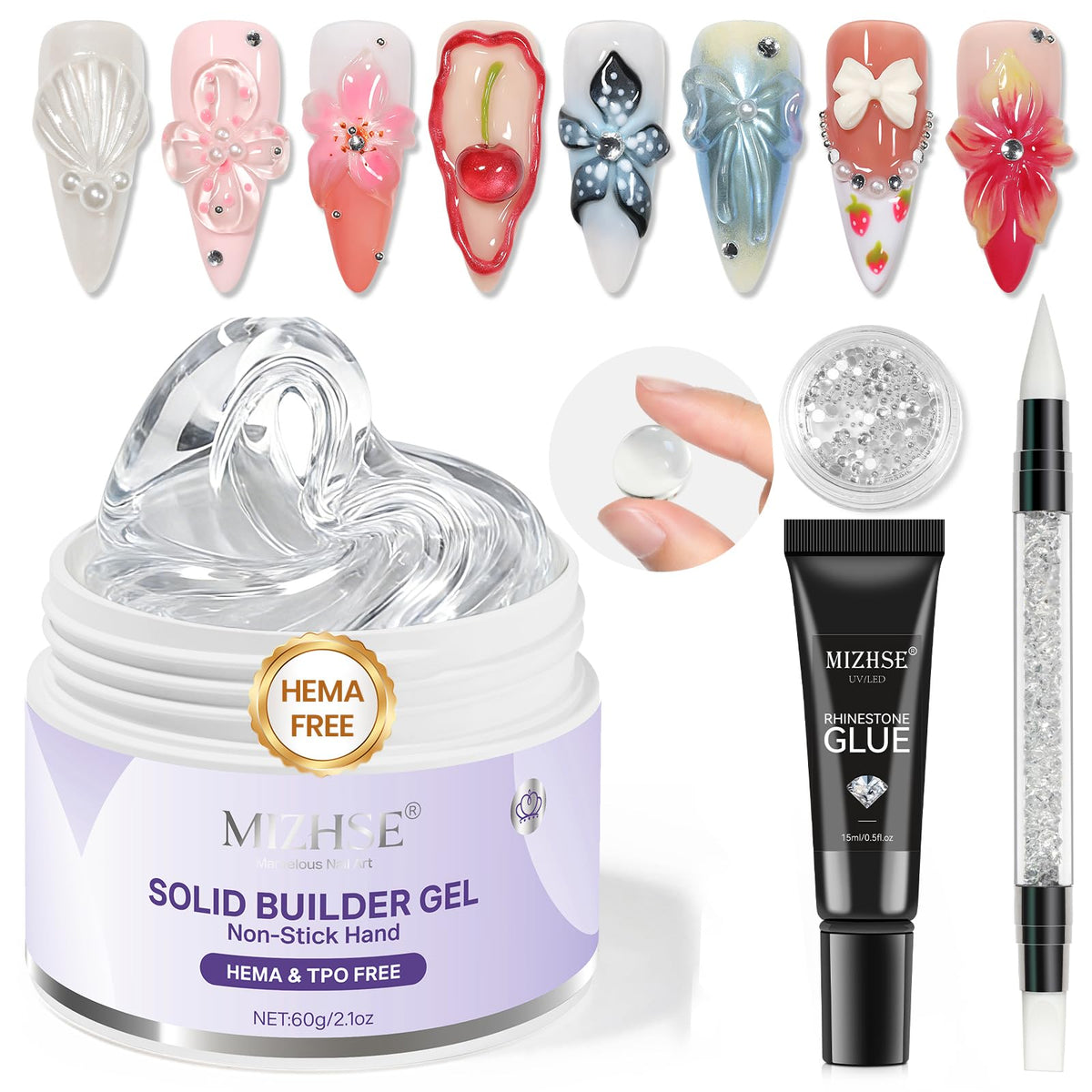 MIZHSE front jar 60g showing compact builder gel for easy sculpting