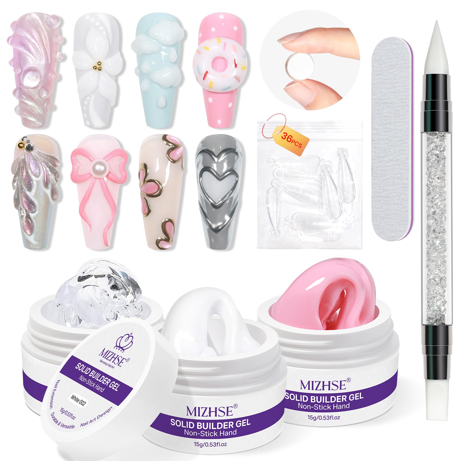 MIZHSE front packaging displaying three gel jars and accessories showing kit completeness