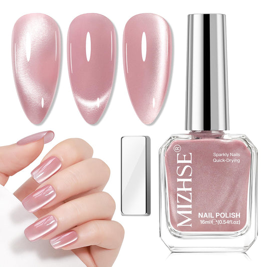 MIZHSE front packaging showing pink cat eye polish and benefits
