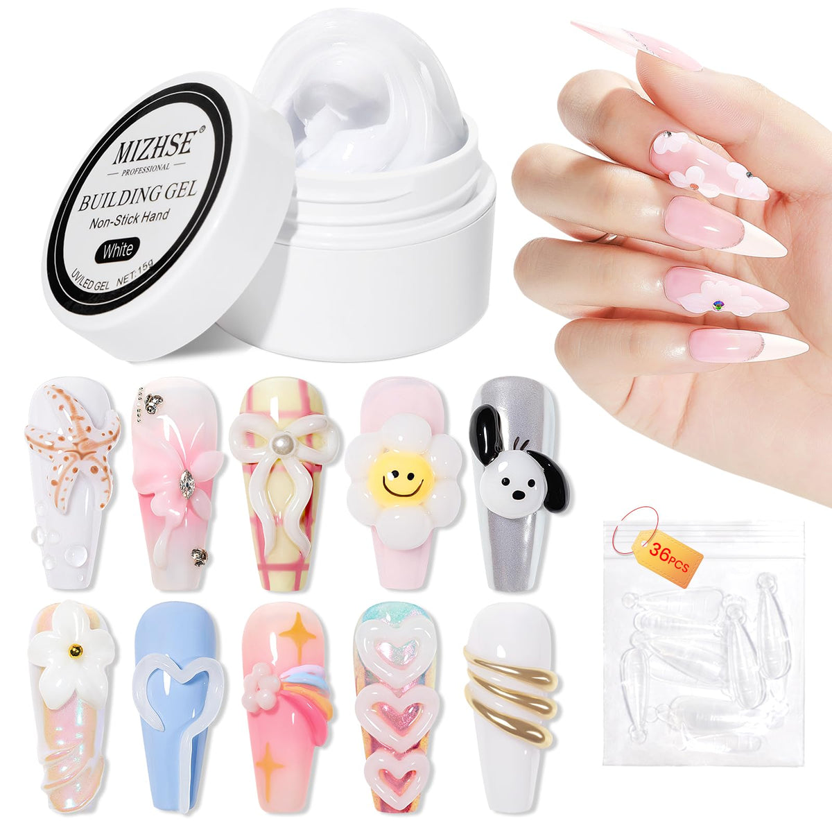 MIZHSE front packaging showing 15g white builder gel and benefits