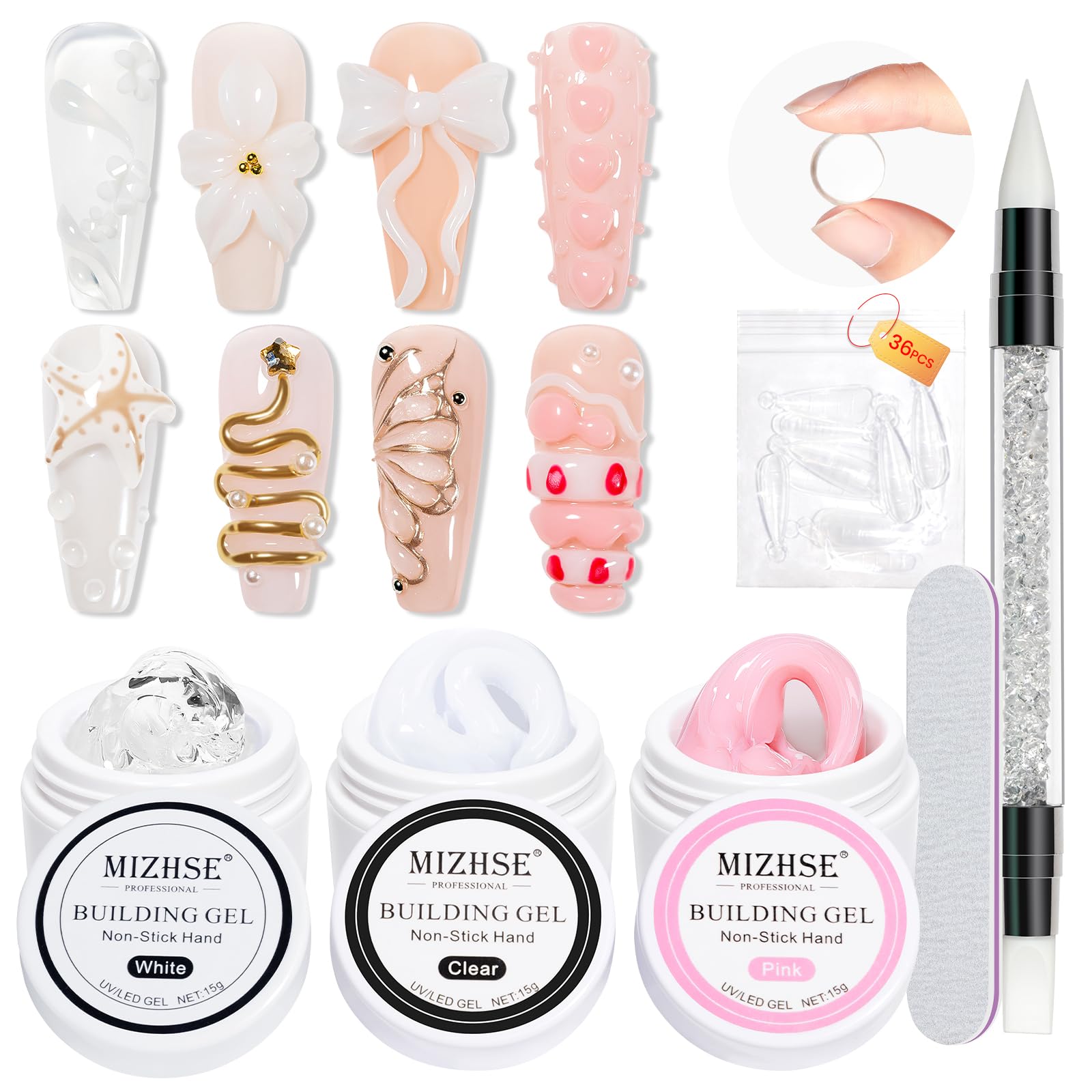 MIZHSE front packaging showing three gel jars and accessories for complete kit