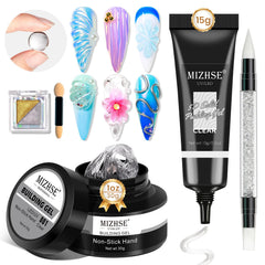 MIZHSE front packaging showing full 3D gel nail kit and contents for easy setup