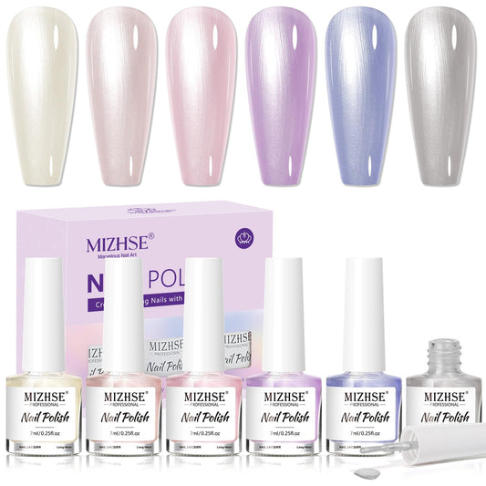 MIZHSE front packaging showing six pearlescent shades and benefits