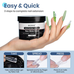 MIZHSE gel on nail form during application illustrating fast three-step extension workflow