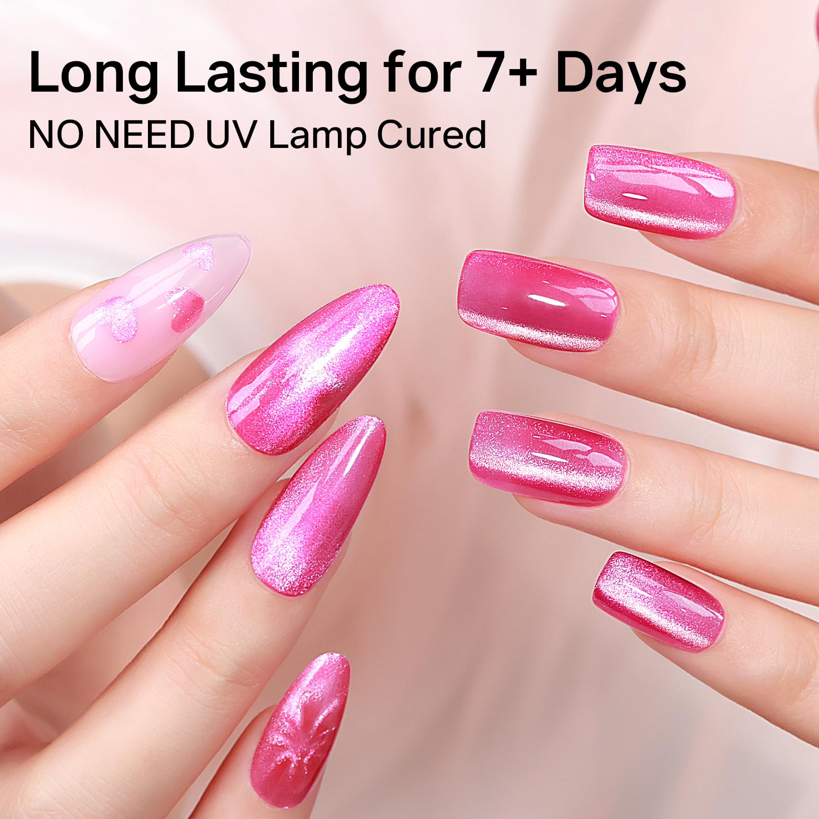 MIZHSE glossy hot pink finish on fingertips highlighting high-shine benefit