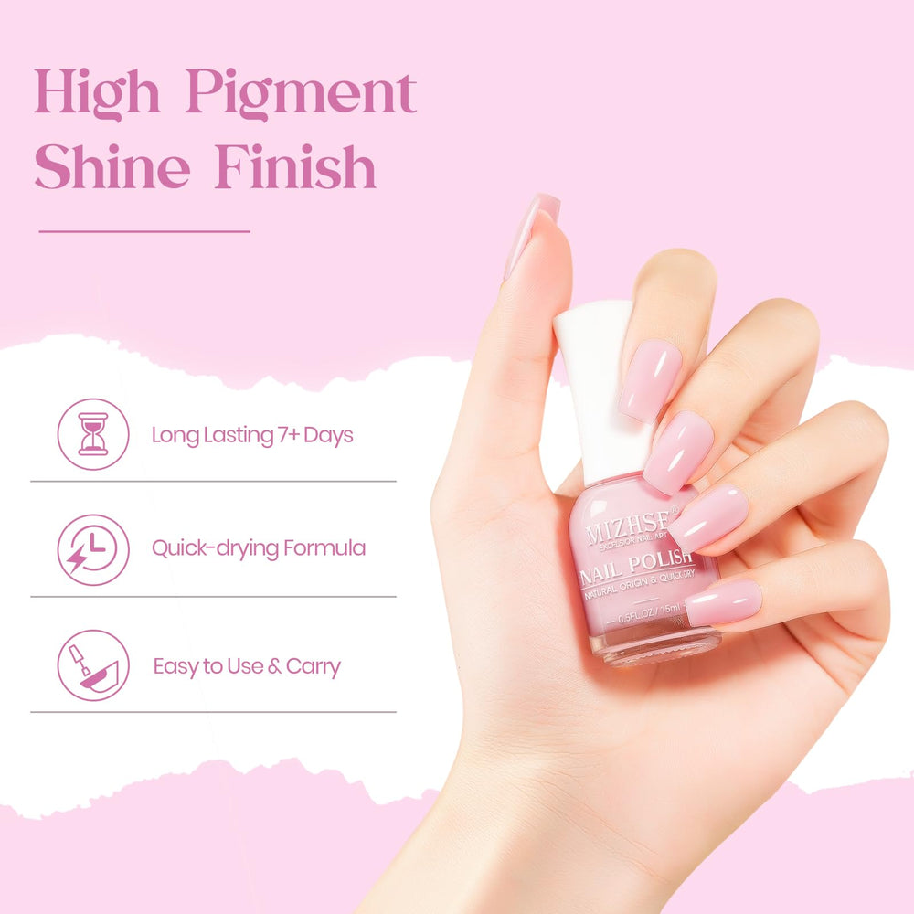 MIZHSE glossy nail swatch on hand showcasing salon shine and pastel color