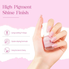 MIZHSE glossy nail swatch on hand showcasing salon shine and pastel color