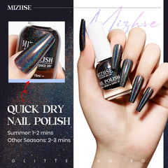MIZHSE holographic polish finish reflecting rainbow light for high-impact shine