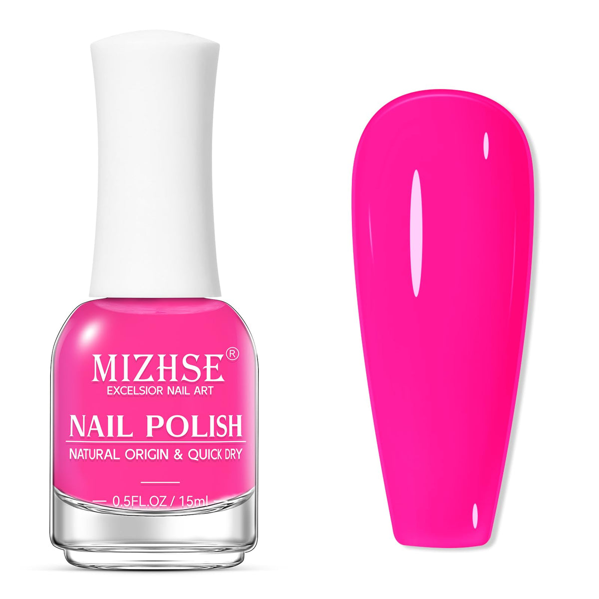 MIZHSE front bottle view showing vibrant hot pink and brand clarity for bold looks