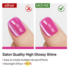 MIZHSE magnet held over nail creating instant cat-eye stripe for salon results