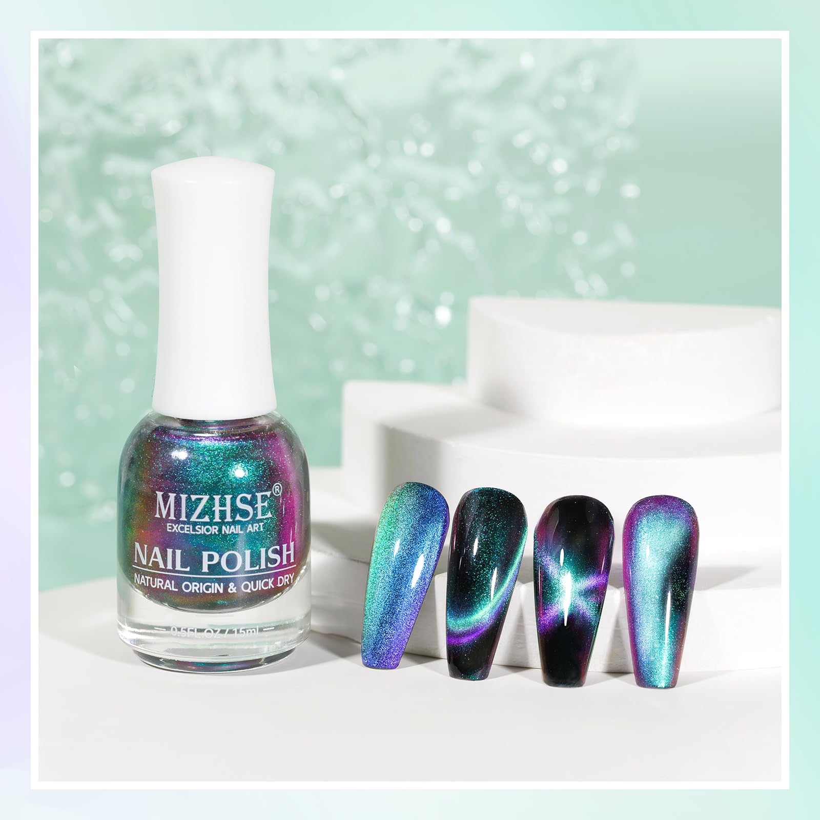 MIZHSE magnet held over nail creating cat-eye effect for salon precision
