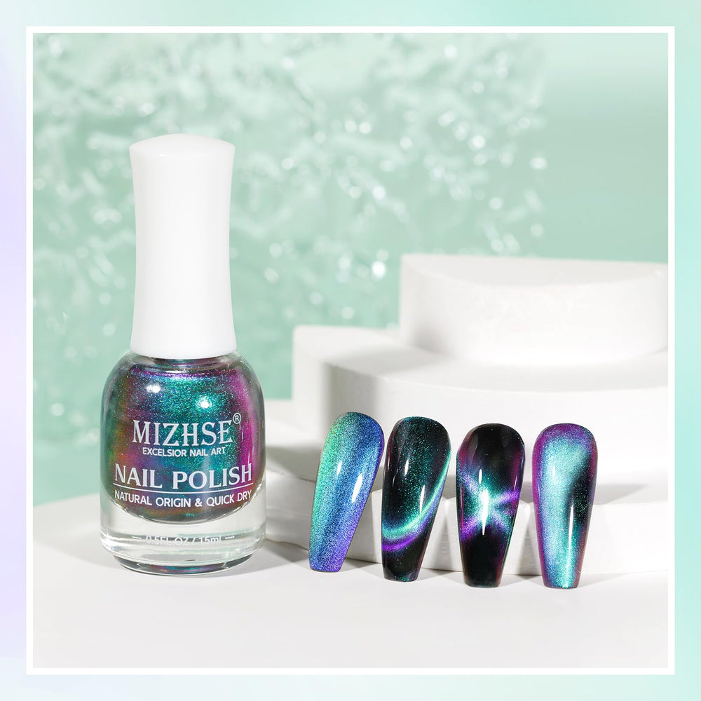 MIZHSE magnet held over nail creating cat-eye effect for salon precision