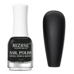 MIZHSE bottle front view showing matte black lacquer and easy-grip cap