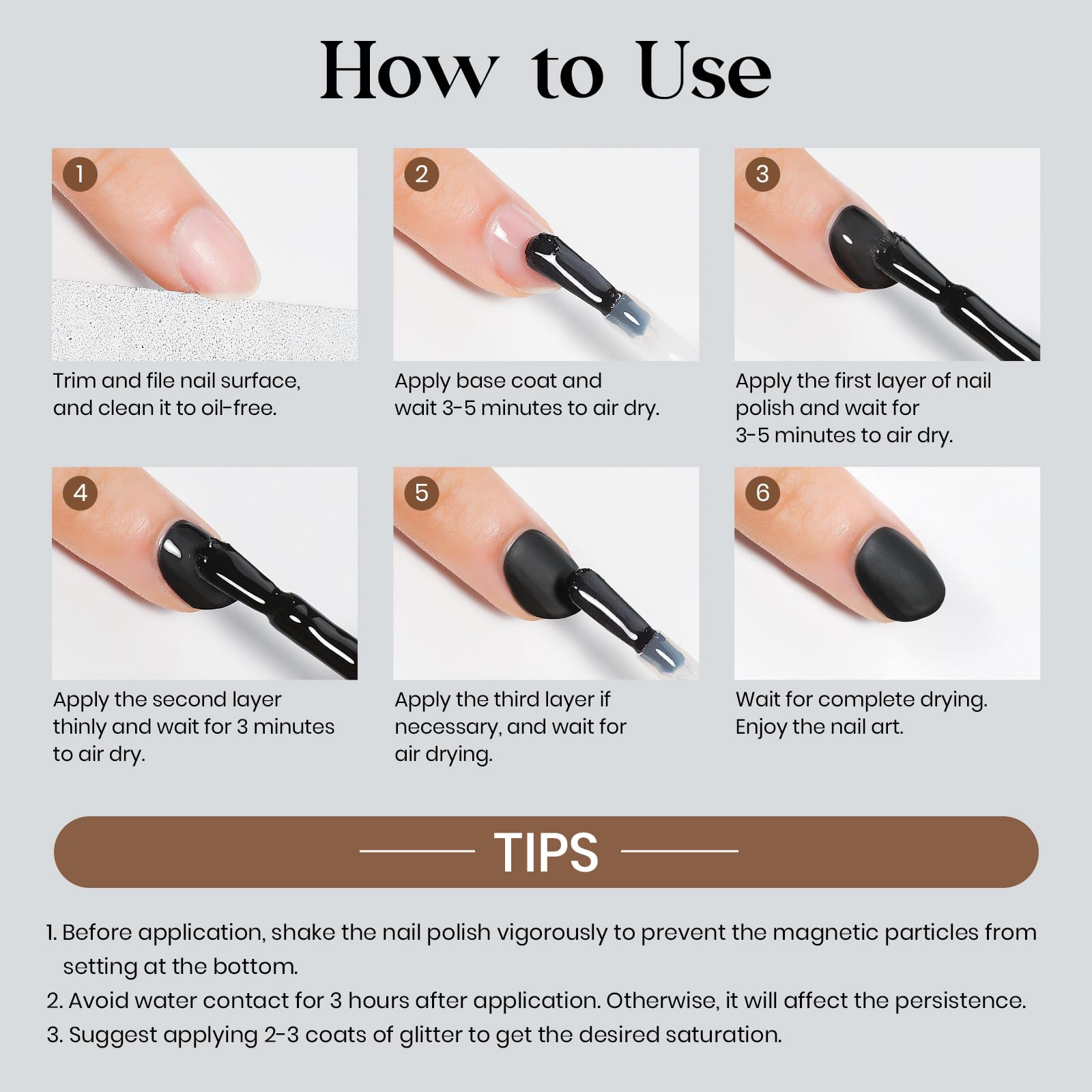 Two-tone nail art using MIZHSE matte black paired with glossy accent
