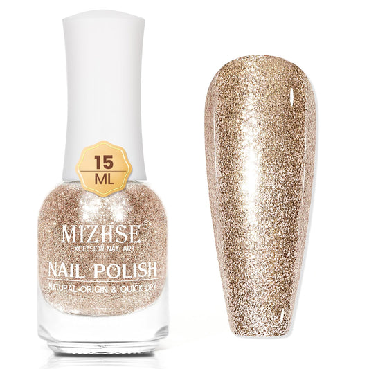 MIZHSE front bottle view showing metallic gold polish and brand visibility benefits
