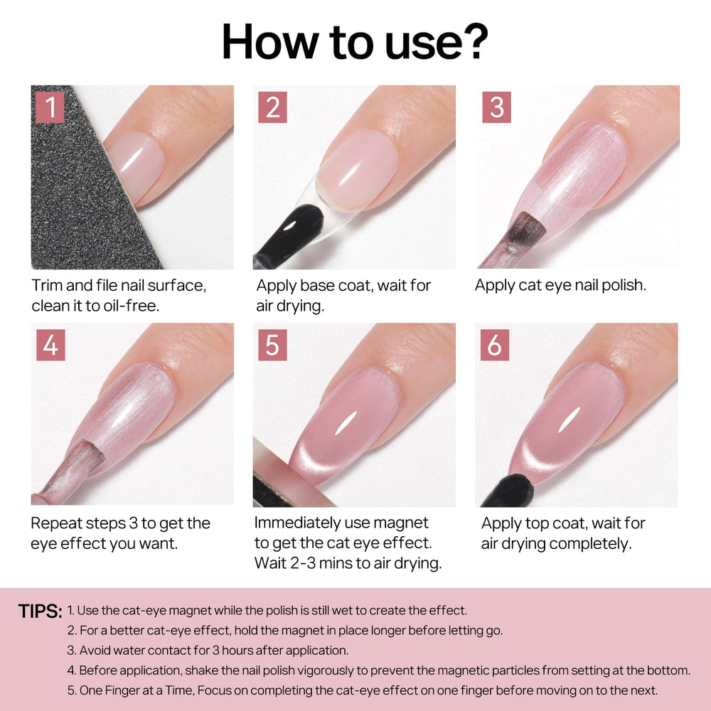 MIZHSE array of press-on nails displaying different cat-eye patterns