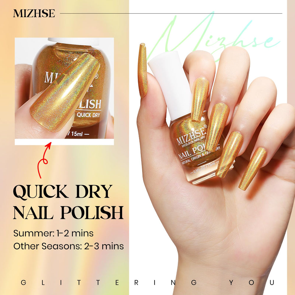 MIZHSE close-up nails with chrome iridescent effect showcasing high gloss
