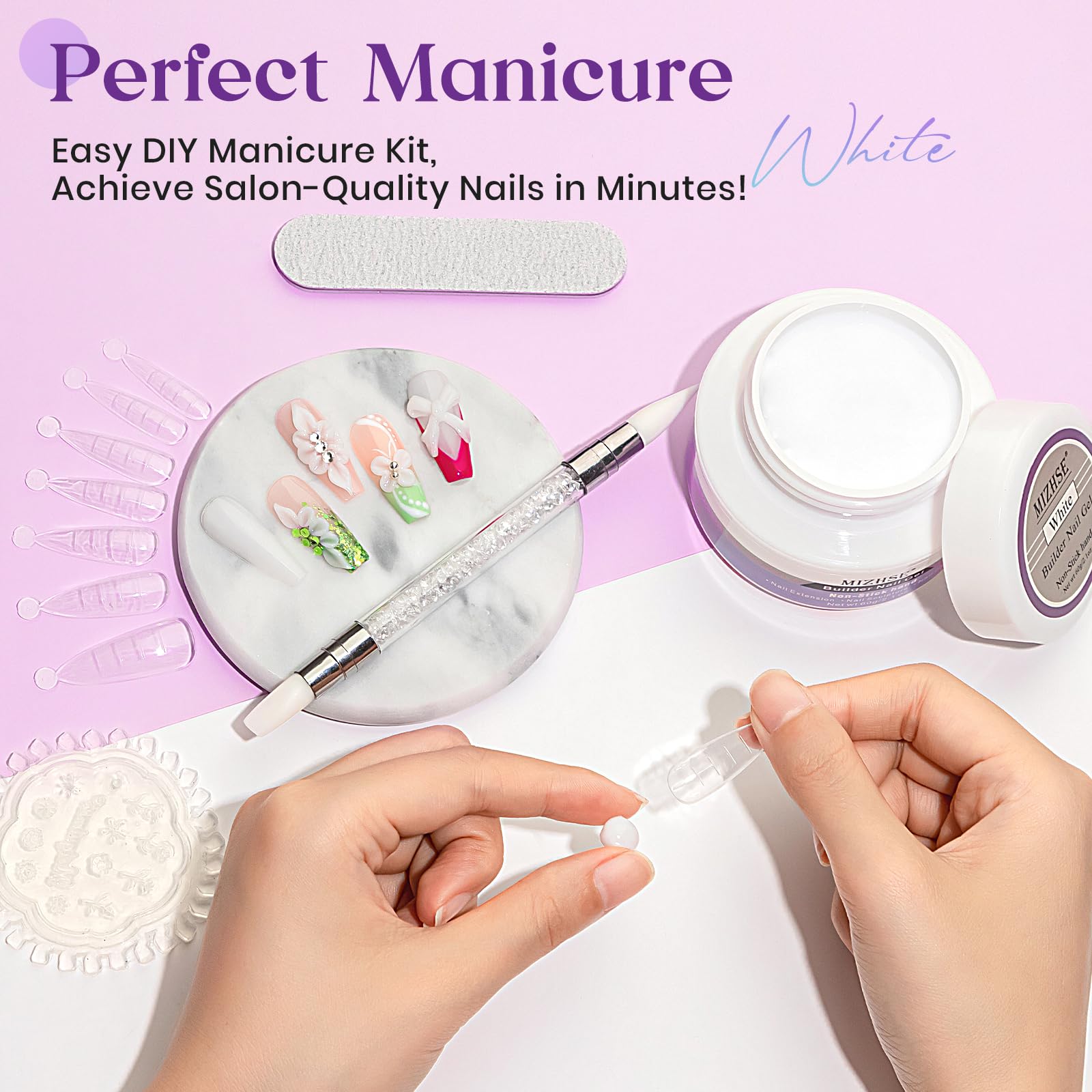 MIZHSE gel being applied for nail extension — stable build and cure