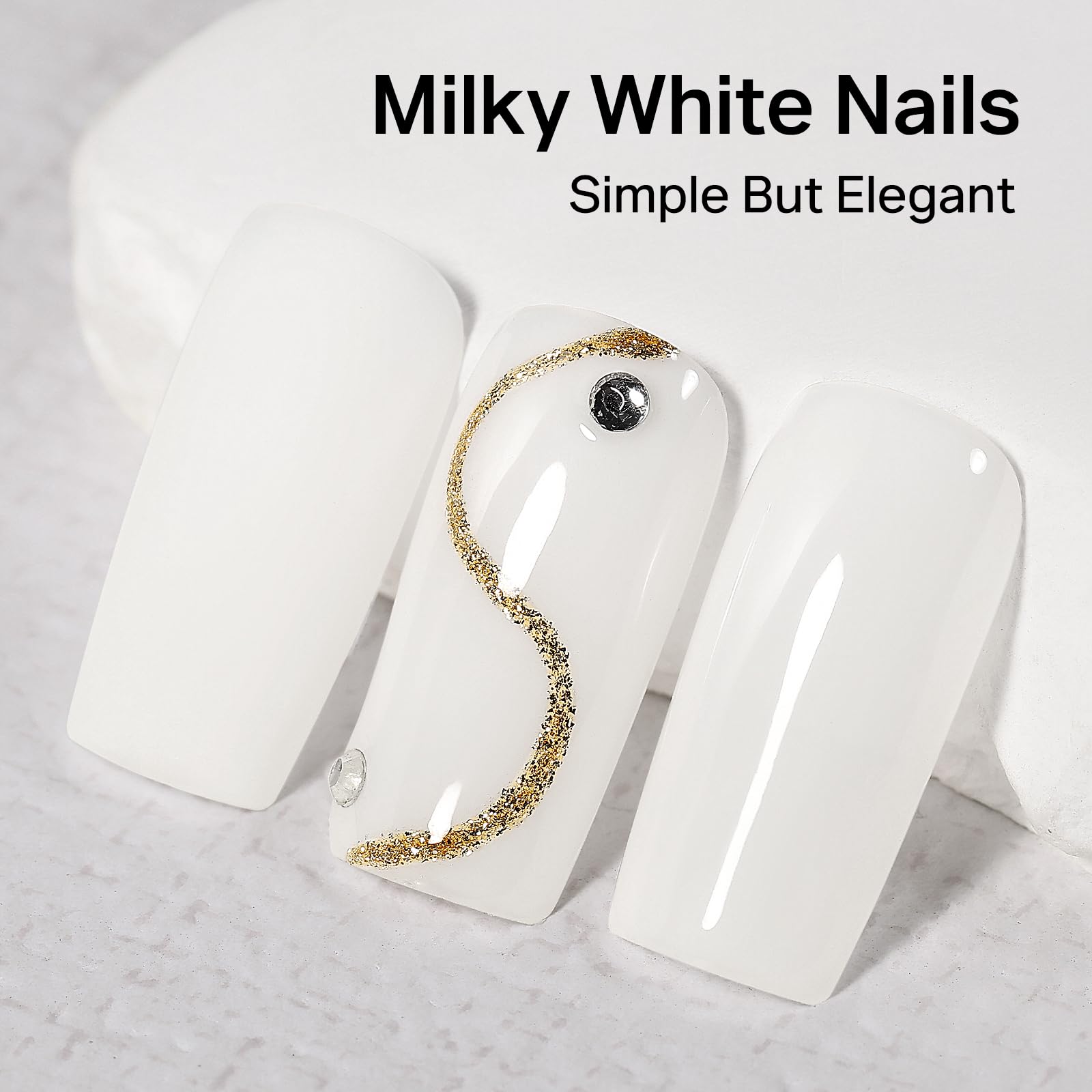 MIZHSE applied on hand in lifestyle setting showing glossy milky white finish
