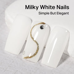 MIZHSE applied on hand in lifestyle setting showing glossy milky white finish