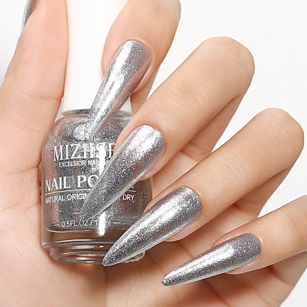 MIZHSE glitter over dark base showing high-contrast sparkle benefit