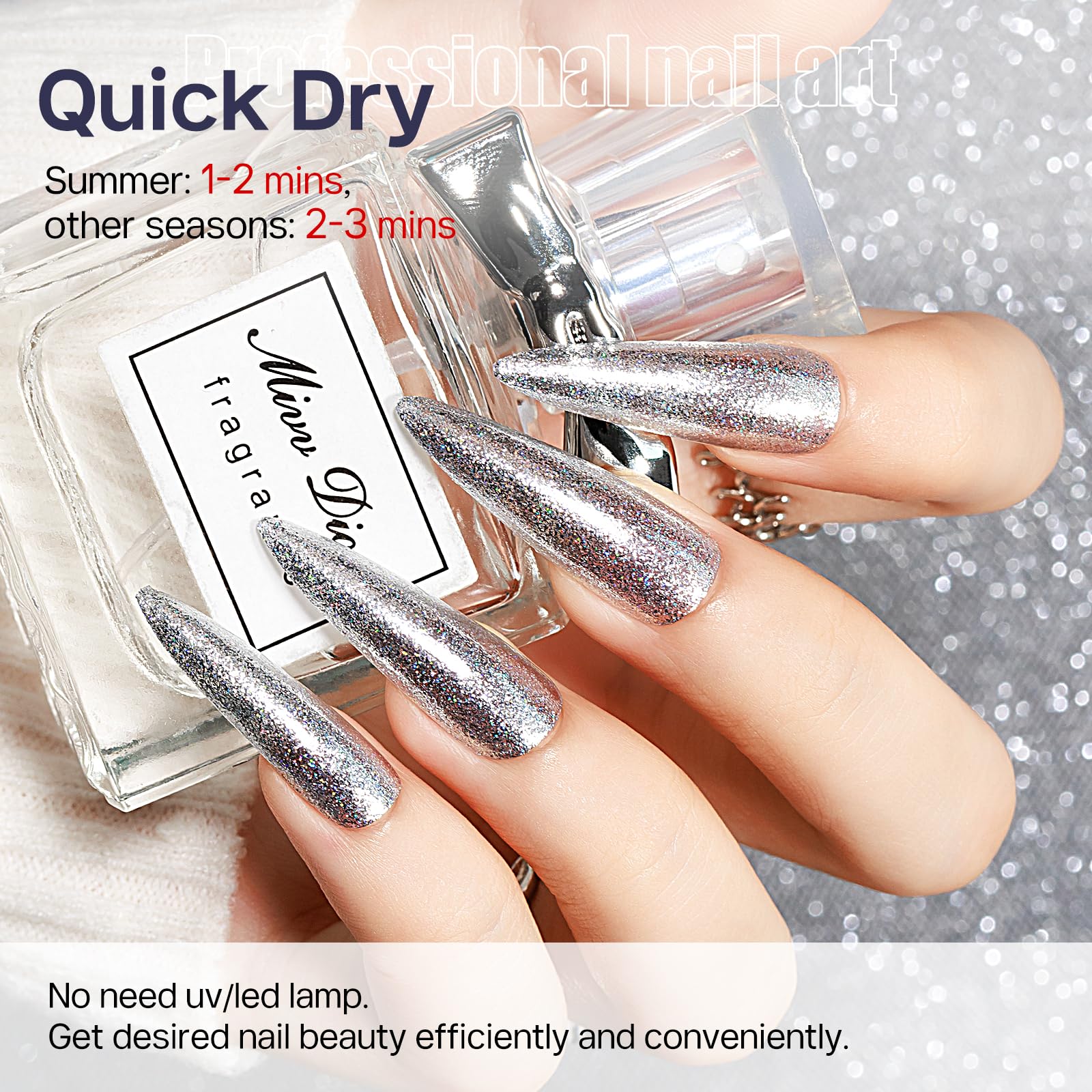 MIZHSE swatch on model hand showing reflective sparkle benefit