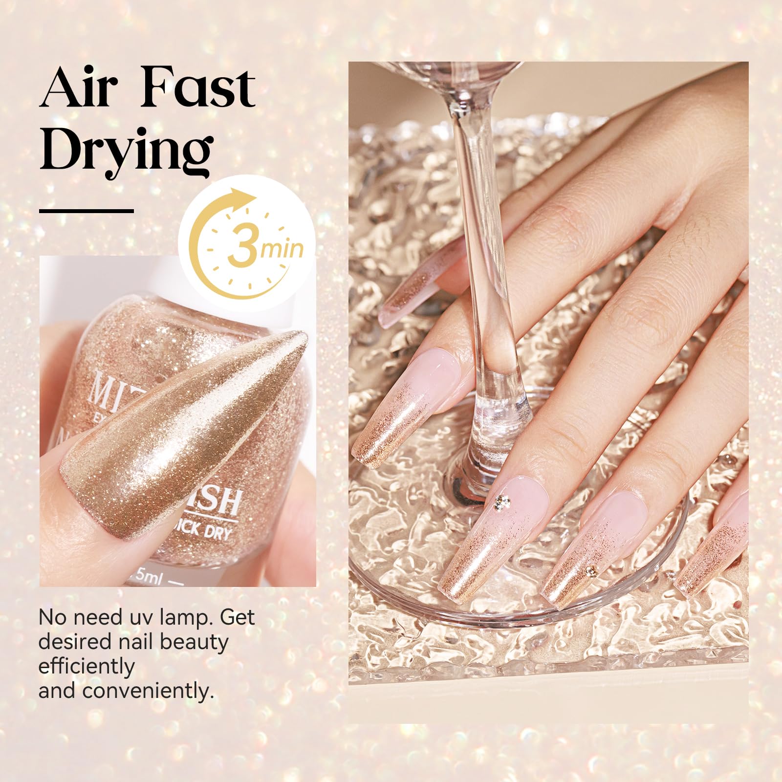 MIZHSE nails in use lifestyle shot demonstrating salon sparkle for events