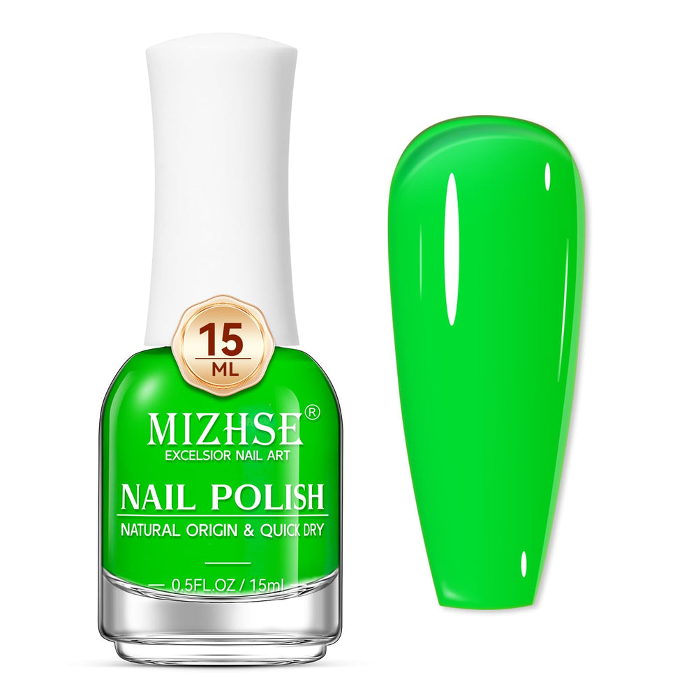 MIZHSE front bottle neon green showing bold color and glossy finish
