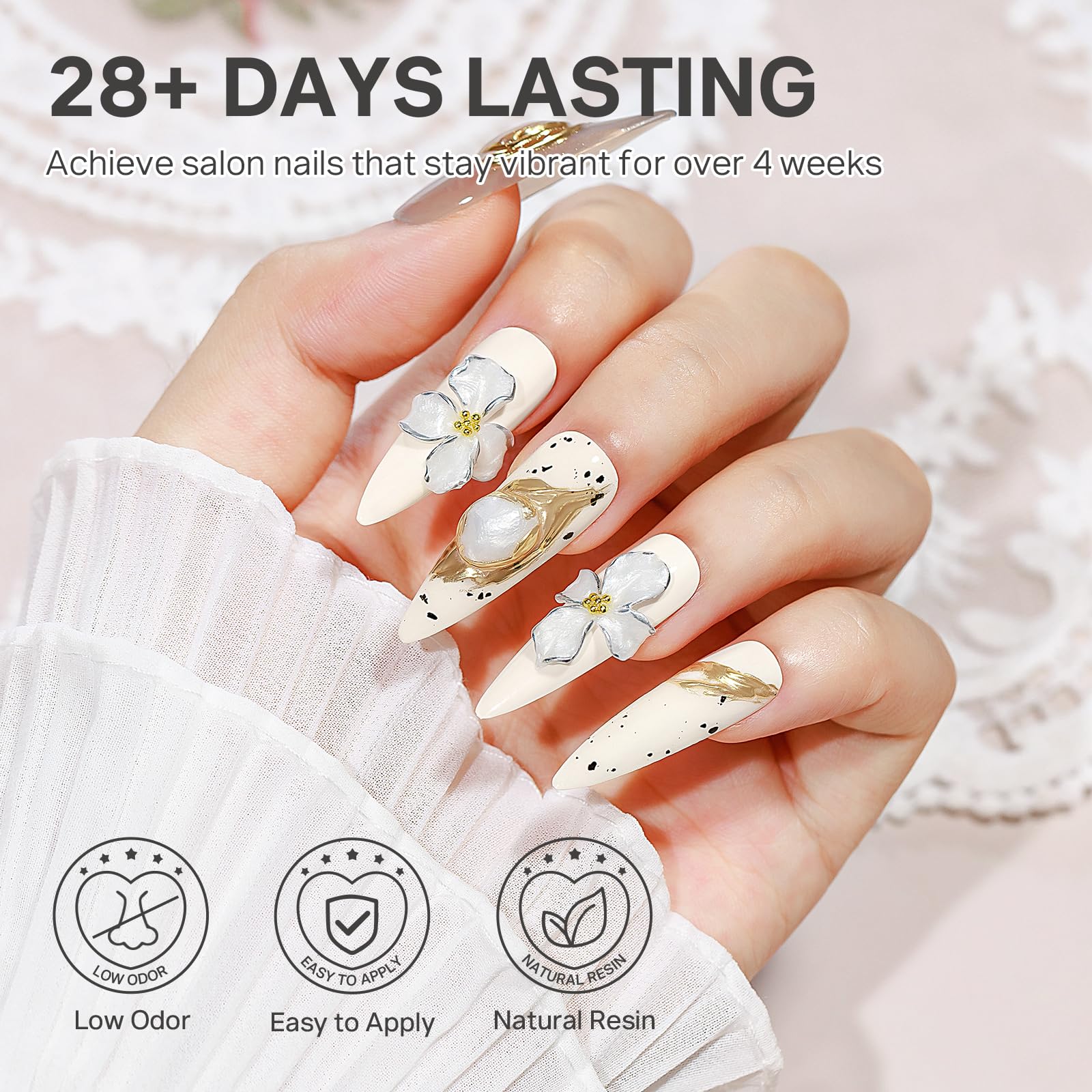 MIZHSE finished 3D nail detail on finger showing durable raised design