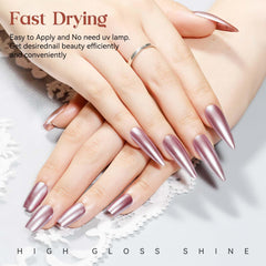 MIZHSE swatch on fingers demonstrating chrome pink shine and coverage