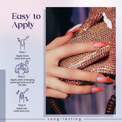 MIZHSE polish curing under LED lamp on nails demonstrating quick hardening benefit