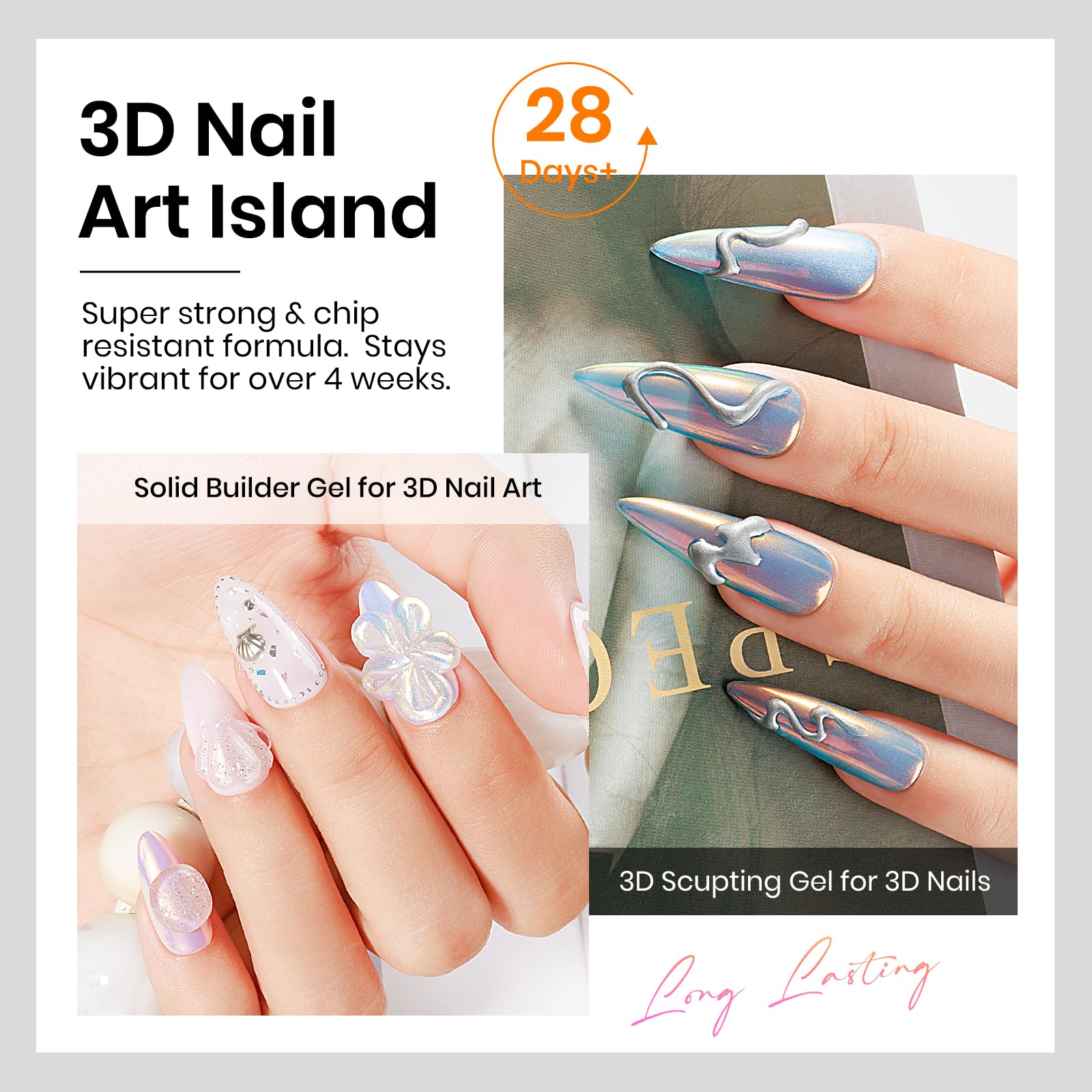 MIZHSE sculpted nail in use demonstrating raised 3D design and cured durability