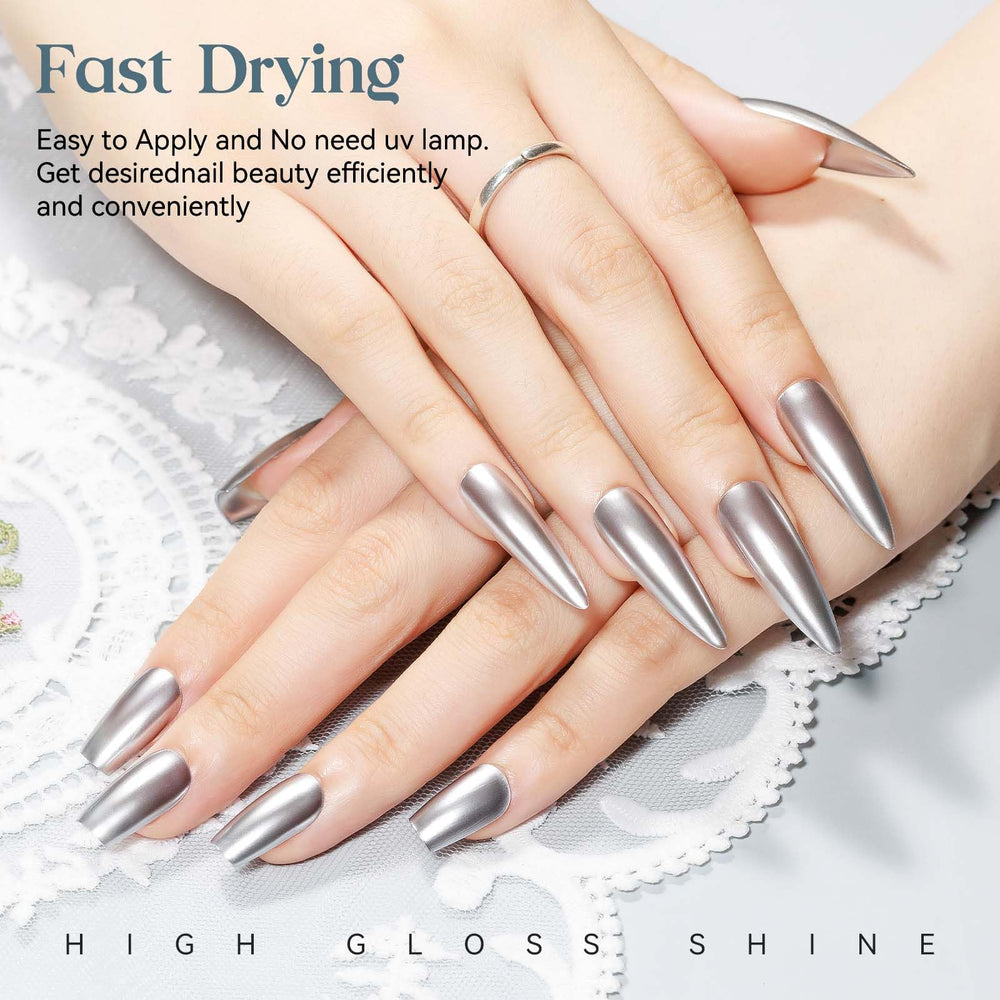 MIZHSE application on fingernail demonstrating quick-dry mirror effect