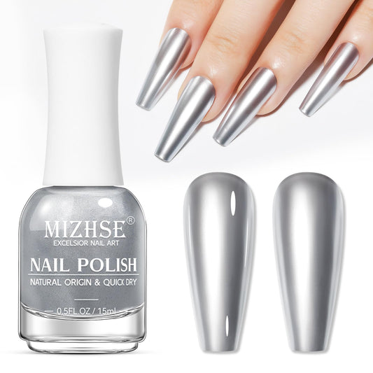 MIZHSE silver mirror front bottle showing reflective finish and compact 15ml size