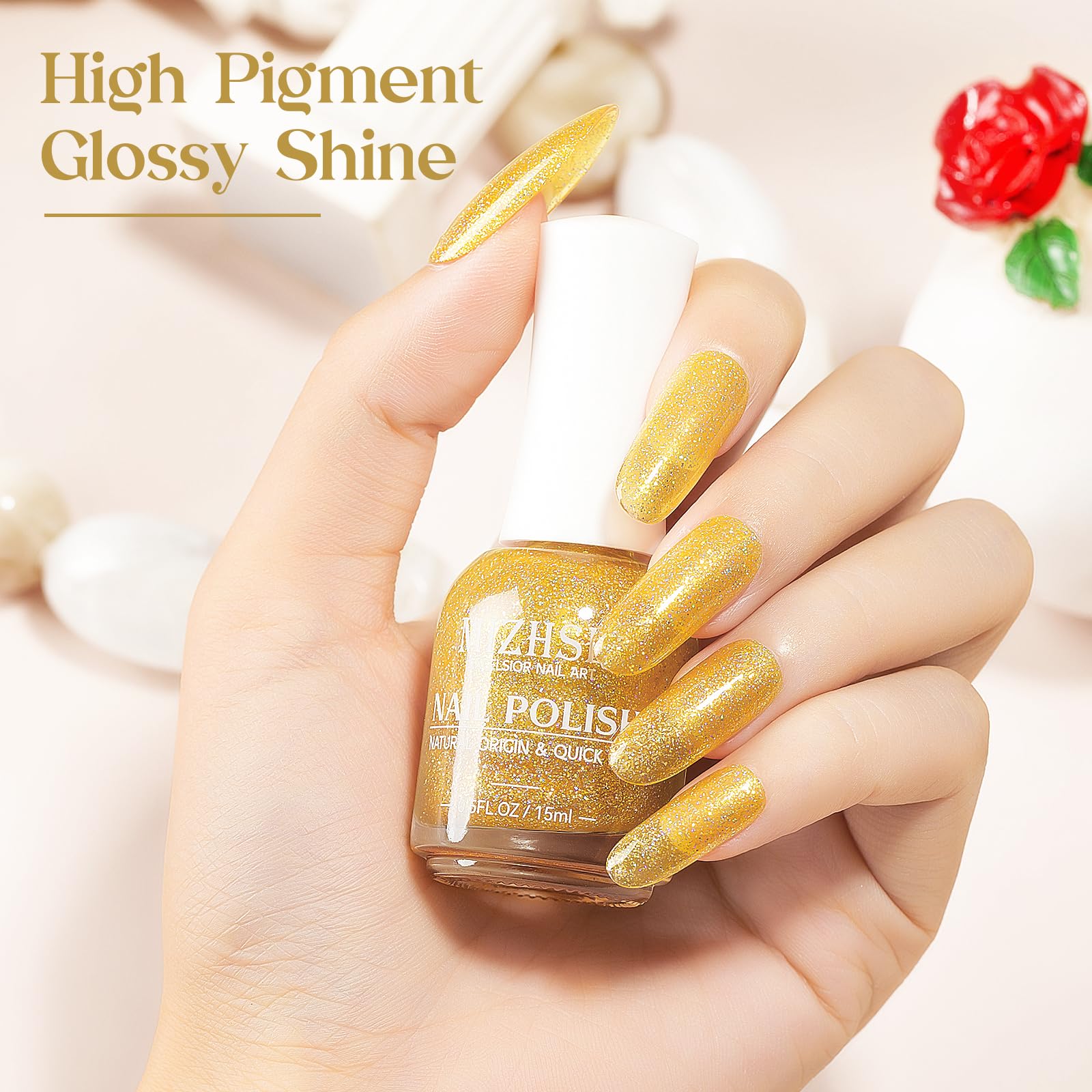 MIZHSE swatch on nail tip showing true color payoff and shimmer