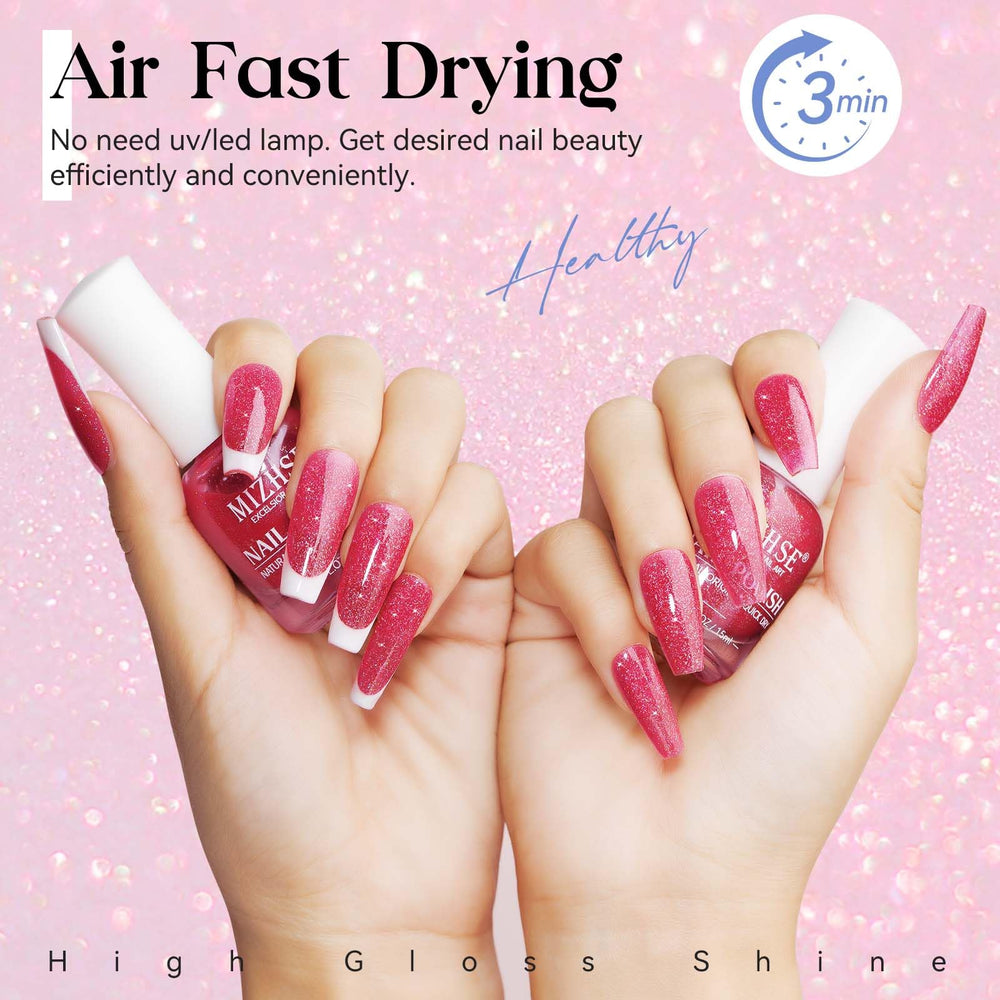 MIZHSE nail swatch wheel displaying vibrant shimmer and full coverage