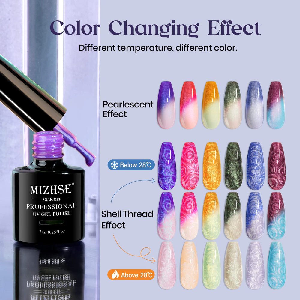 MIZHSE nails showing warm versus cool color change demonstrating dynamic shift benefit