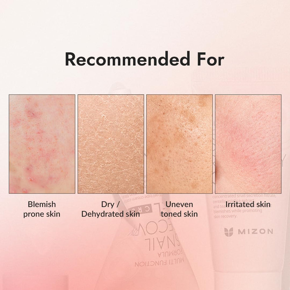 MIZON cream applied on cheek demonstrating smooth non-greasy finish