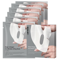 MKBLNP front packaging showing six-piece collagen mask box and clear benefits