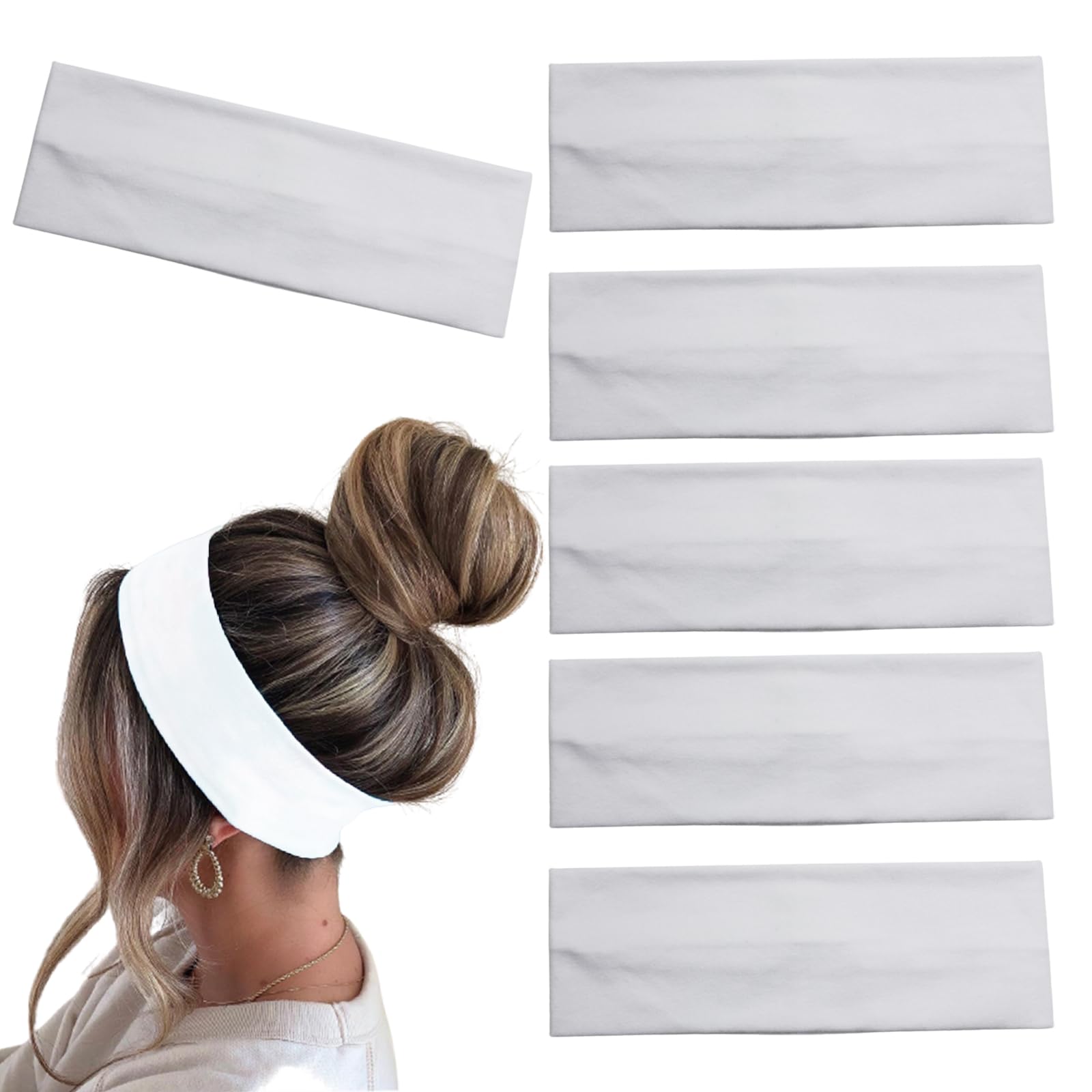 MLMOMVME front view of six white headbands showing package convenience